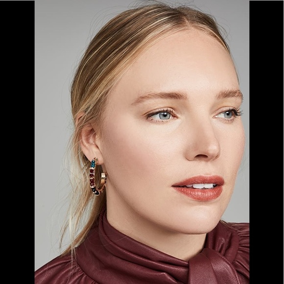 Shashi Royals Gold Vermeil Eclectic Mix Bead Multicolored Crystals Hoop Earrings - Picture 6 of 8